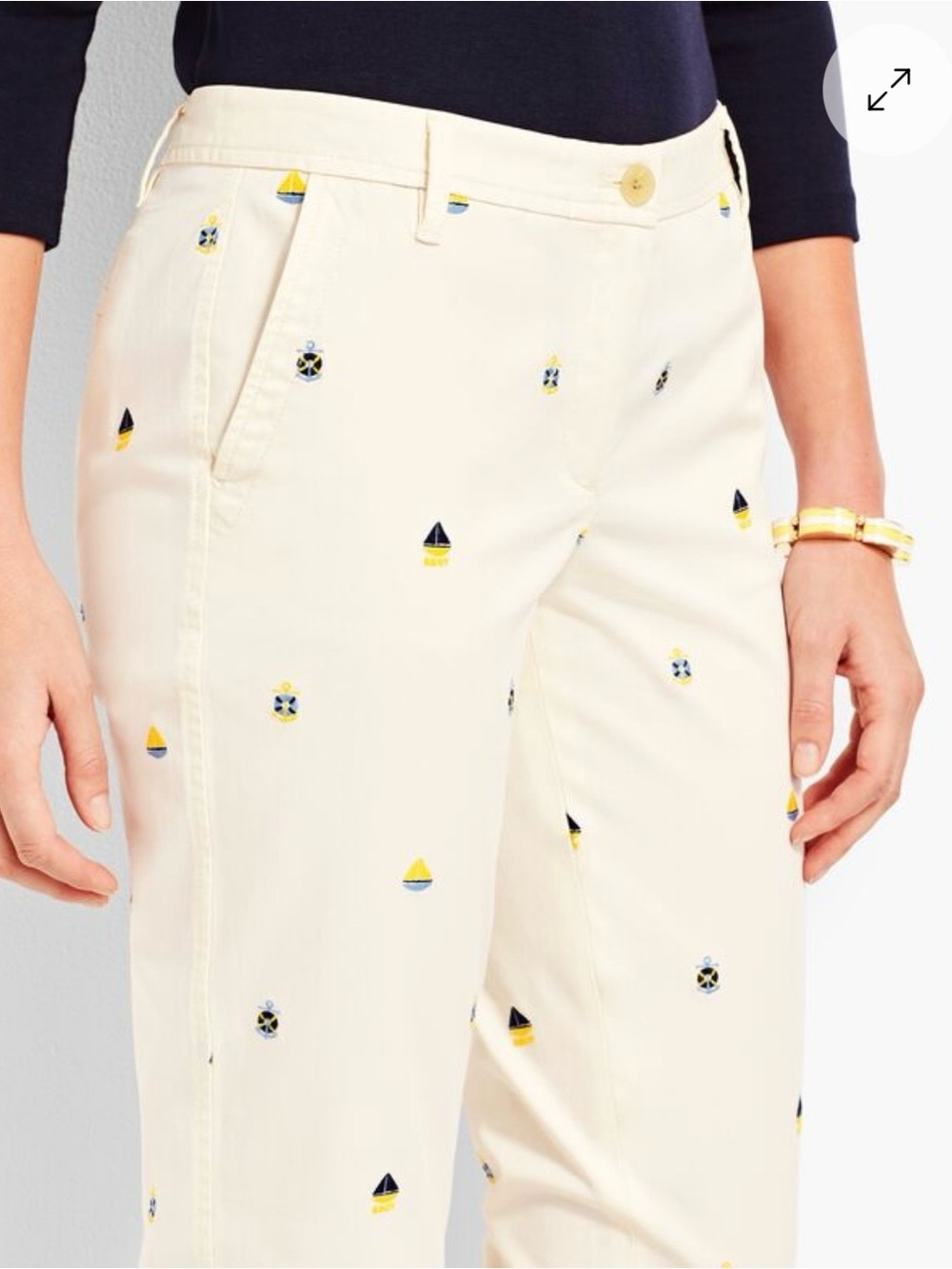 Talbots Girlfriend Chino Ankle Pants Sz 16 Nautical Embroidered Coastal Sailboat